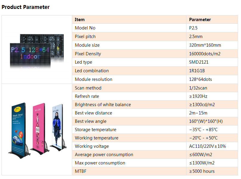 P2.5 Poster-LED-Bildschirmparameter
